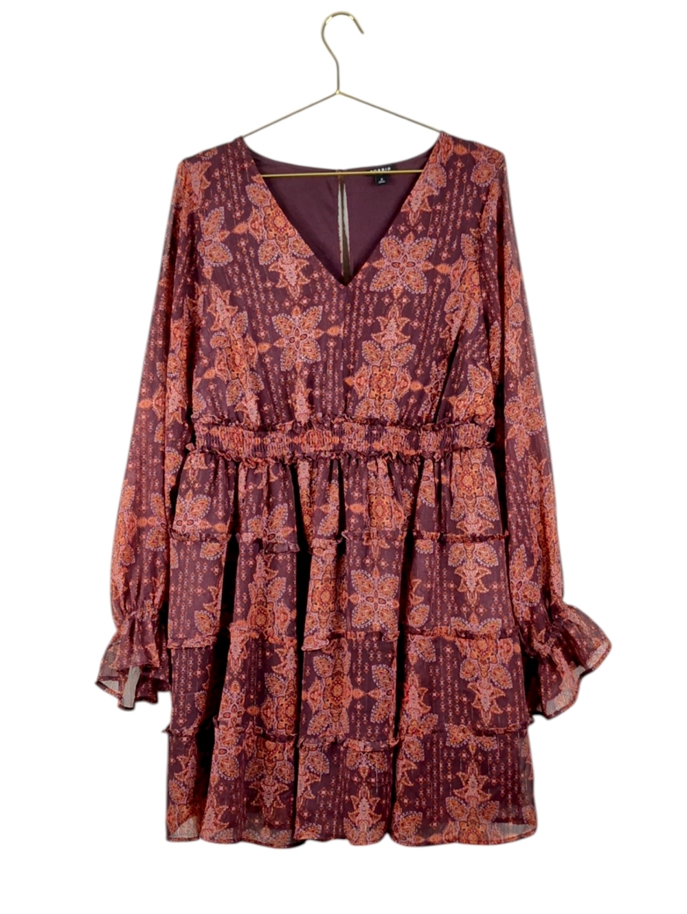 Torrid BOHO Medallion Multi Mini Lurex Chiffon Tiered Dress Size 0/L/12-14